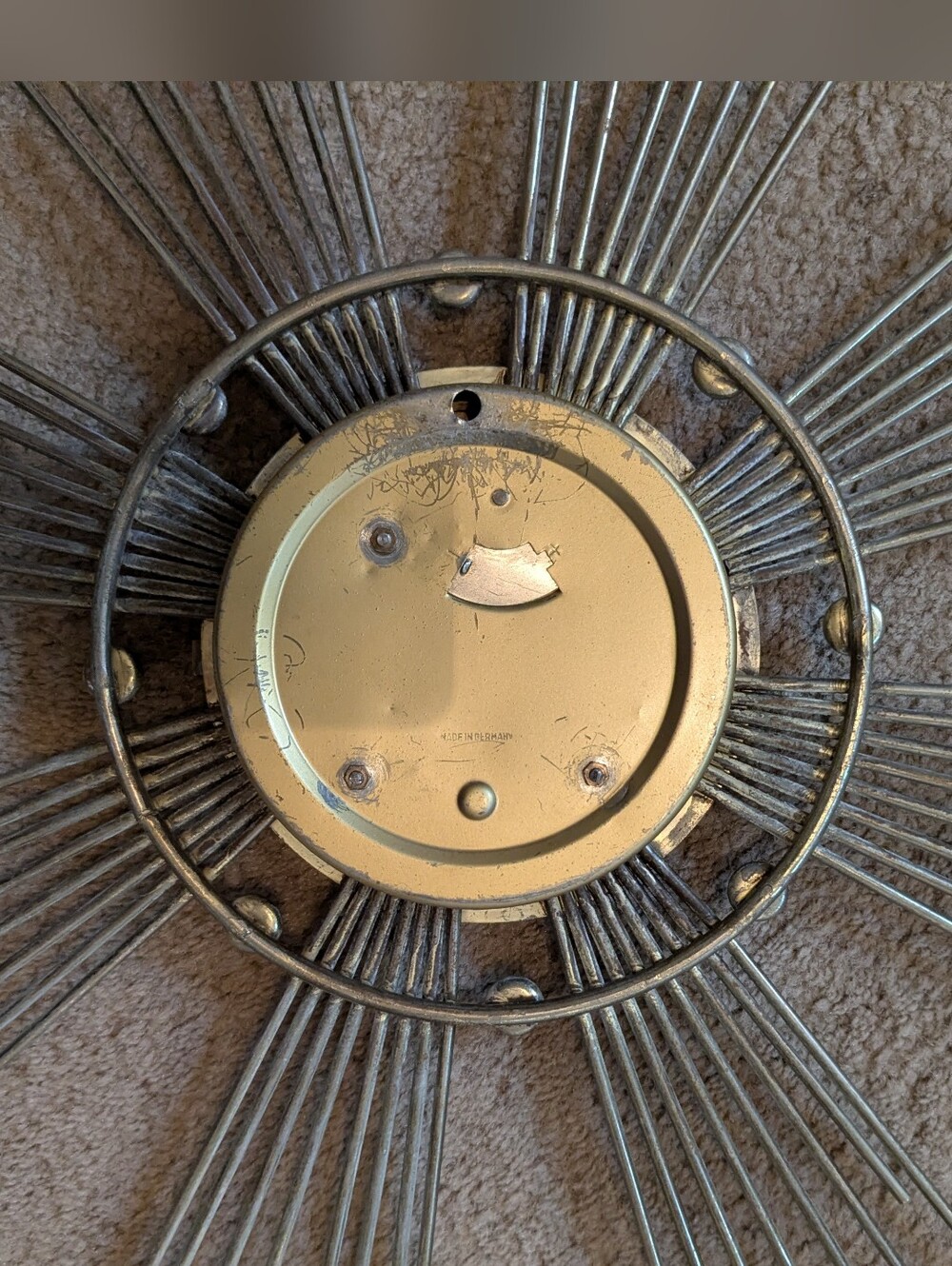 MCM Retro Starburst Sunburst Atomic Wall Clock Gold Germany Nostalgic - Picture 8 of 9
